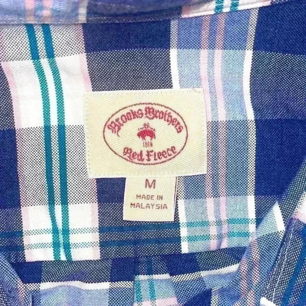 Brooks Brothers Red Fleece Navy and Pink button down plaid shirt size medium - Picture 2 of 3